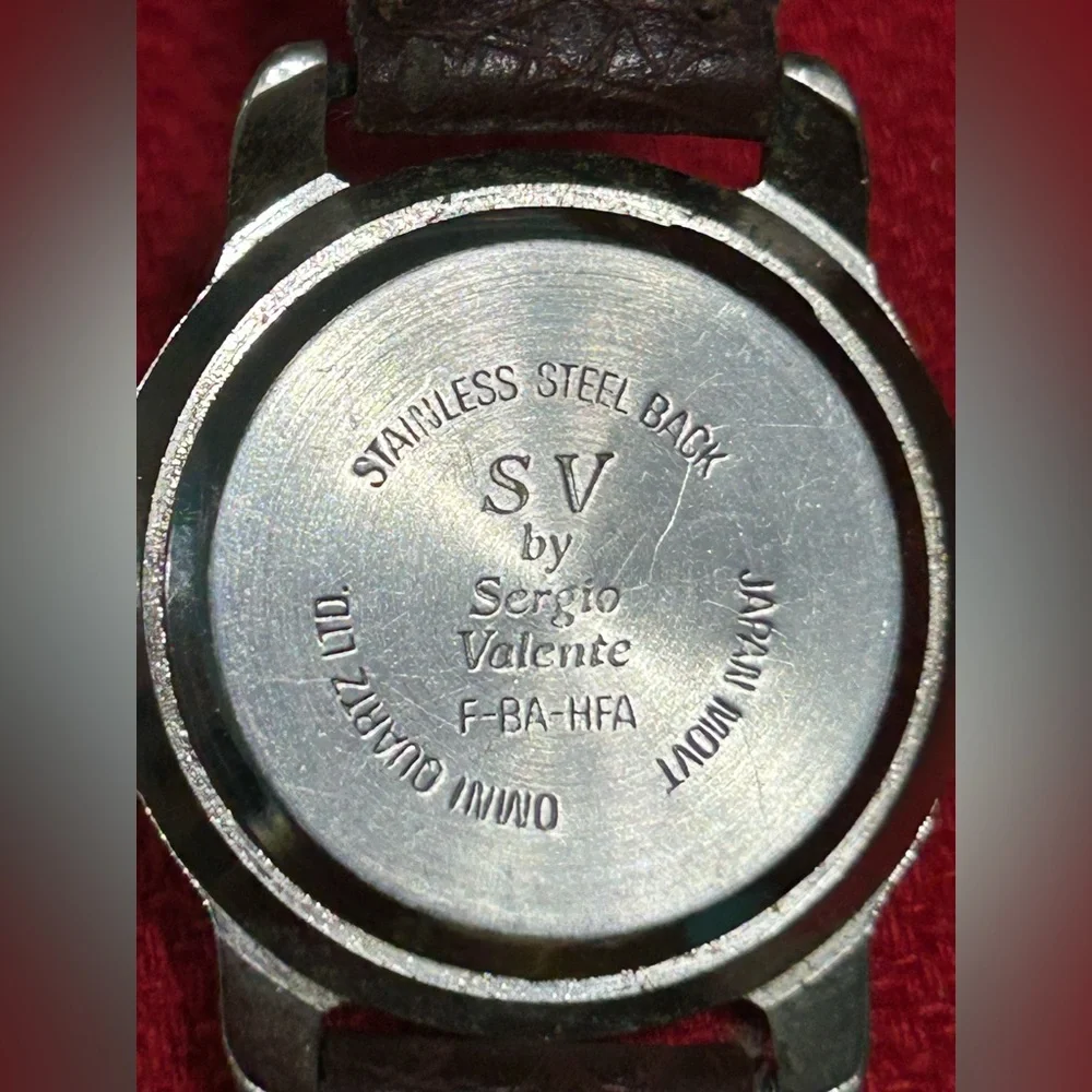 SV by‎ SERGIO VALENTE Quartz Watch Black Dial Brown Leather Band NEW BATTERY